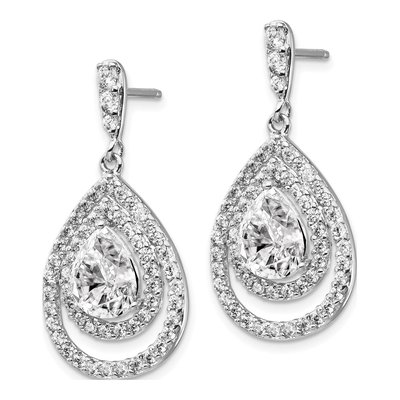 Sterling Silver CZ Pear Halo Dangle Earrings – view 3