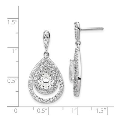 Sterling Silver CZ Pear Halo Dangle Earrings – view 5