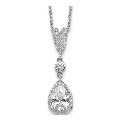 Sterling Silver CZ Teardrop Pendant Necklace