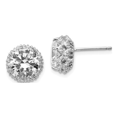 Sterling Silver 9mm CZ Round Stud Earrings
