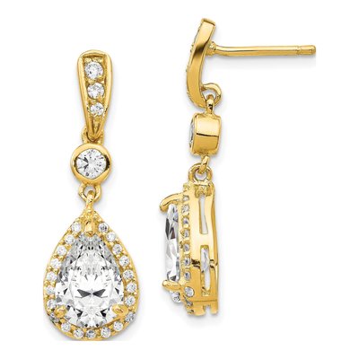 Gold-Plated Sterling Silver CZ Teardrop Dangle Earrings