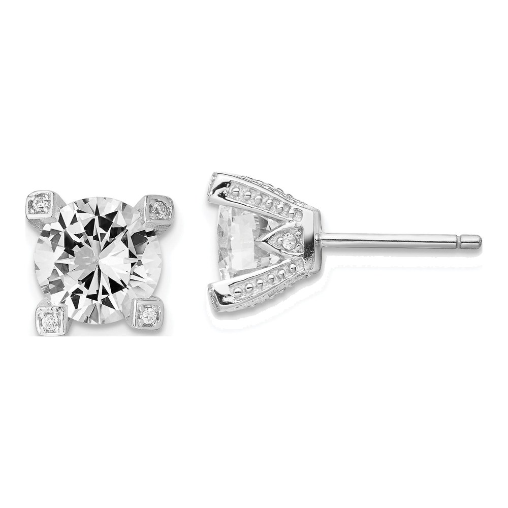 Cheryl M Sterling Silver CZ Stud Earrings, 8mm