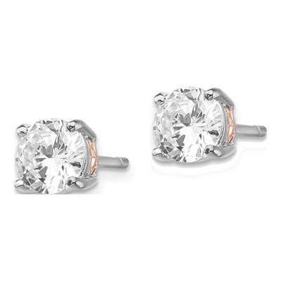 Sterling Silver 6.5mm Round CZ Heart Stud Earrings – view 3