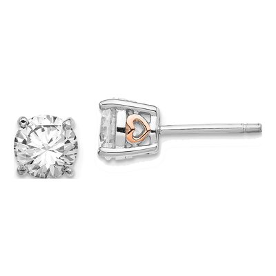 Sterling Silver 6.5mm Round CZ Heart Stud Earrings