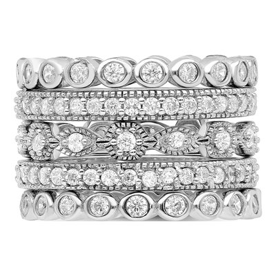 Sterling Silver CZ Eternity Ring Set of 5 – view 5