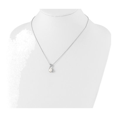 Sterling Silver Freshwater Cultured Pearl & CZ Swirl Pendant Necklace – view 3