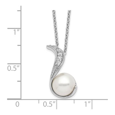 Sterling Silver Freshwater Cultured Pearl & CZ Swirl Pendant Necklace – view 4