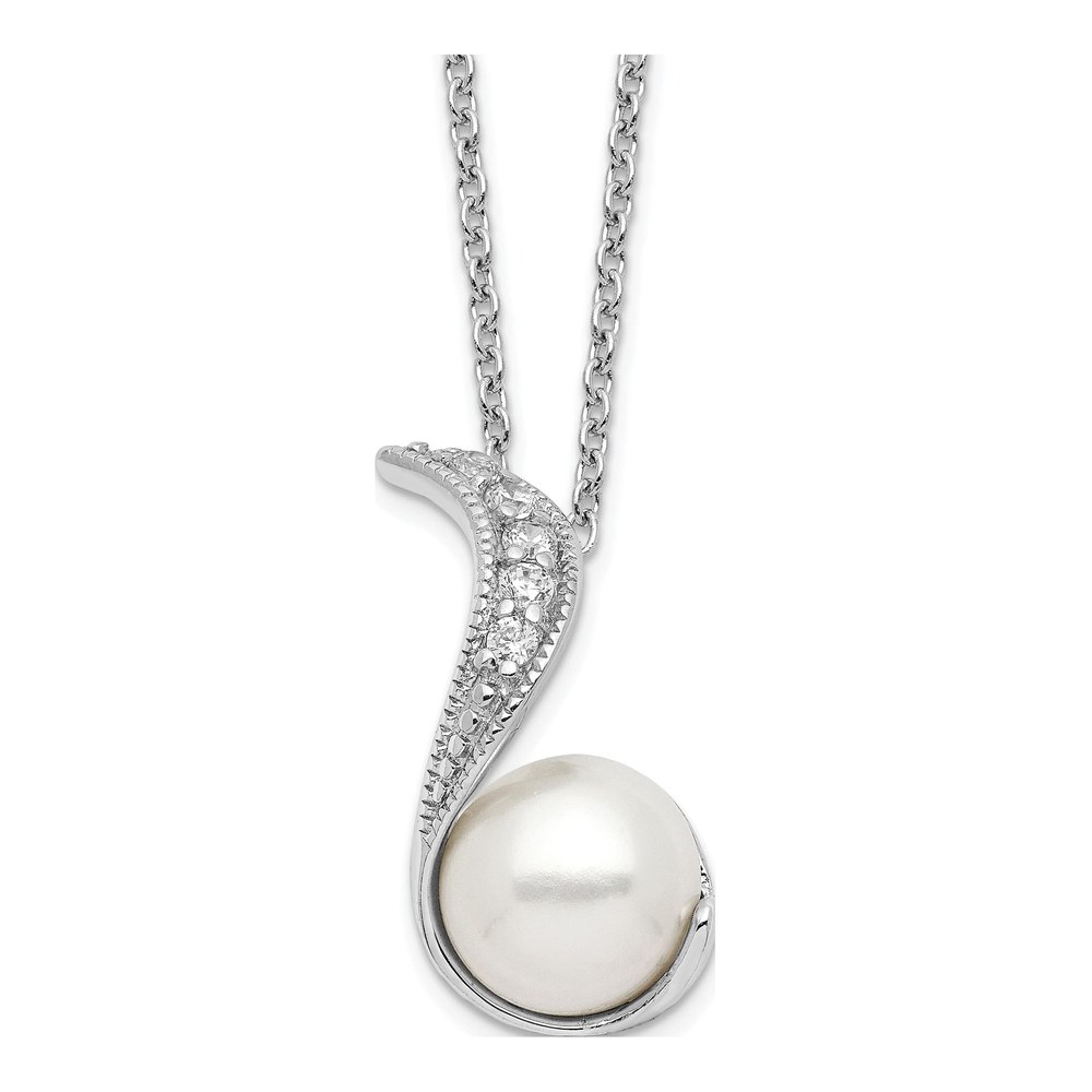 Cheryl M Silver Pearl & CZ Swirl Necklace, 18in