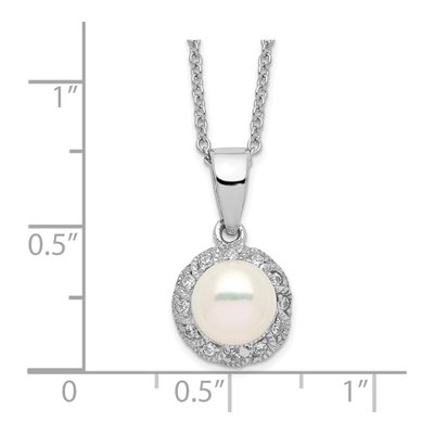 Sterling Silver Freshwater Cultured Pearl & CZ Brilliant-Cut Pendant Necklace – view 3