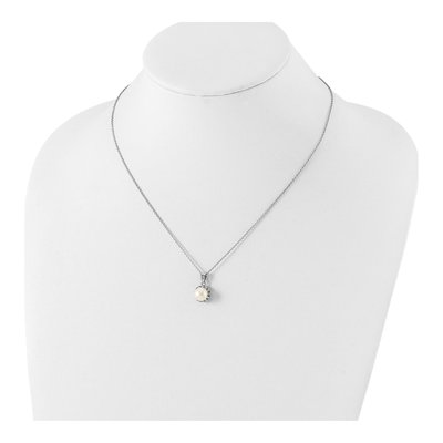Sterling Silver Freshwater Cultured Pearl & CZ Brilliant-Cut Pendant Necklace – view 4