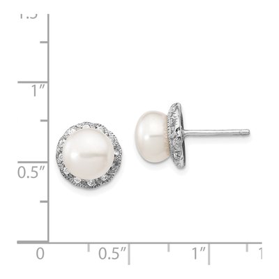 Sterling Silver 1.3mm Round Freshwater Cultured Pearl & CZ Button Stud Earrings – view 5