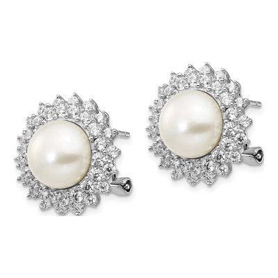 Sterling Silver 1.2mm Round Freshwater Cultured Pearl & CZ Omega Stud Earrings – view 3