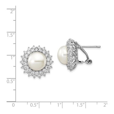 Sterling Silver 1.2mm Round Freshwater Cultured Pearl & CZ Omega Stud Earrings – view 5