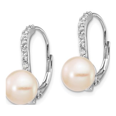 Sterling Silver Freshwater Cultured Pearl & CZ Leverback Earrings – view 3