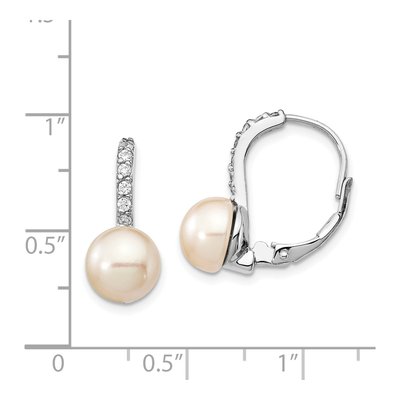 Sterling Silver Freshwater Cultured Pearl & CZ Leverback Earrings – view 5