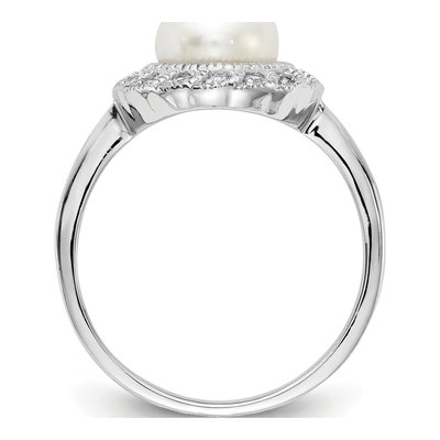 Sterling Silver Freshwater Cultured Pearl & CZ Brilliant-Cut Ring – view 3
