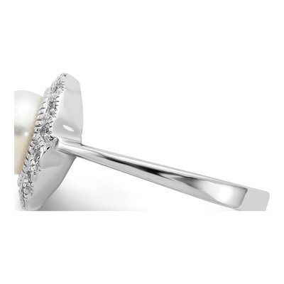 Sterling Silver Freshwater Cultured Pearl & CZ Brilliant-Cut Ring – view 4