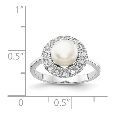 Sterling Silver Freshwater Cultured Pearl & CZ Brilliant-Cut Ring – view 5