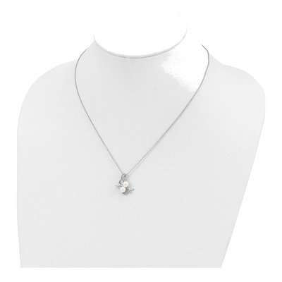 Sterling Silver Freshwater Cultured Pearl & CZ Leaf Pendant Necklace – view 3