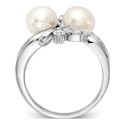 Sterling Silver Freshwater Cultured Pearl & CZ Leaf Ring – view 3