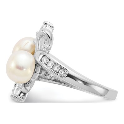 Sterling Silver Freshwater Cultured Pearl & CZ Leaf Ring – view 4