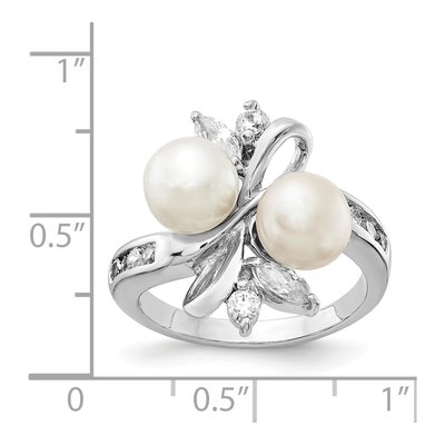 Sterling Silver Freshwater Cultured Pearl & CZ Leaf Ring – view 5