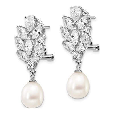 Sterling Silver Freshwater Cultured Pearl & CZ Dangle Earrings – view 3