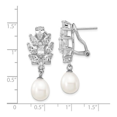 Sterling Silver Freshwater Cultured Pearl & CZ Dangle Earrings – view 5