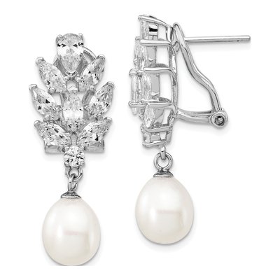 Sterling Silver Freshwater Cultured Pearl & CZ Dangle Earrings