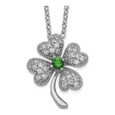 Sterling Silver CZ Glass Clover Pendant Necklace
