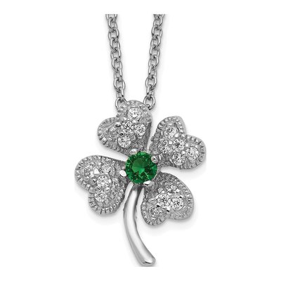 Sterling Silver CZ Four Leaf Clover Pendant Necklace