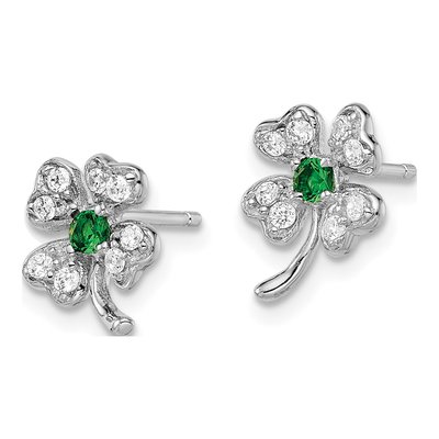 Sterling Silver CZ Glass Clover Stud Earrings – view 3