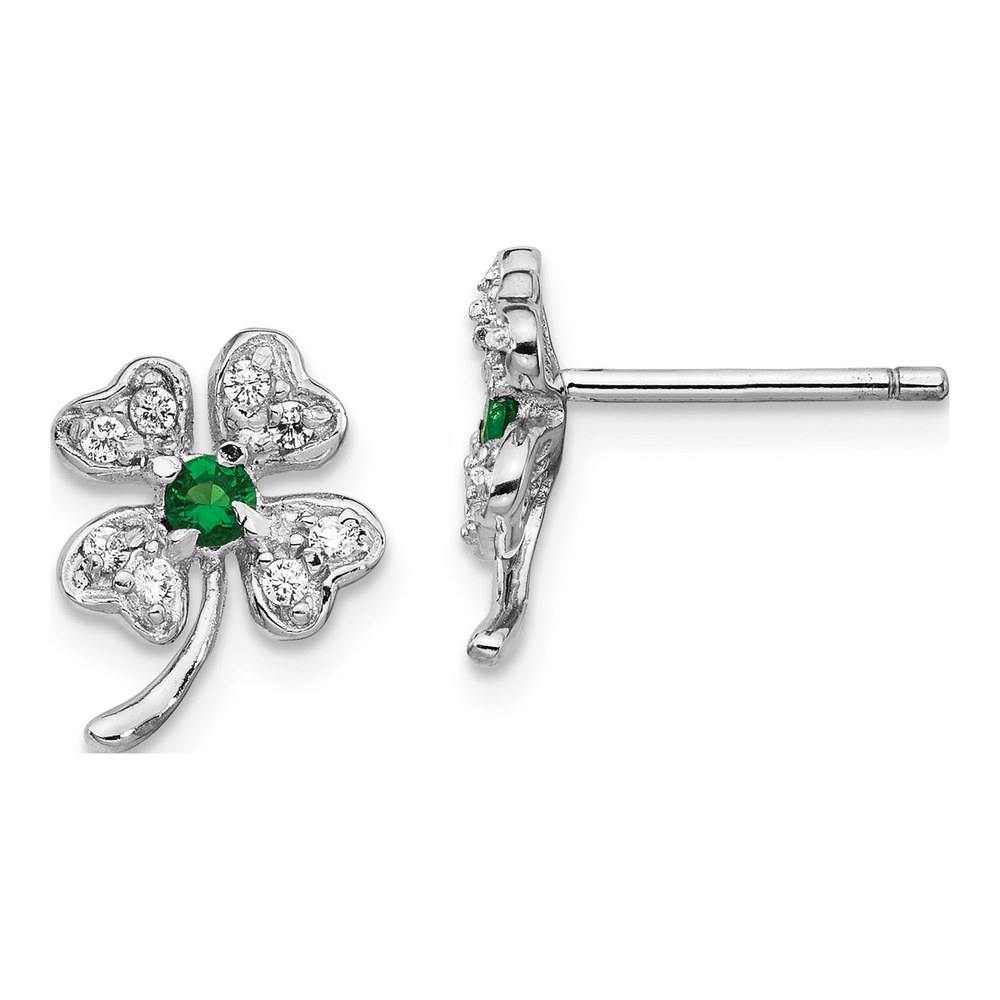 Sterling Silver CZ Glass Clover Stud Earrings