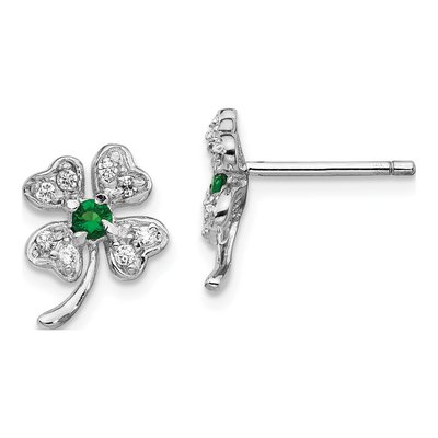 Sterling Silver CZ Glass Clover Stud Earrings