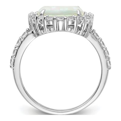 Sterling Silver Lab-Created Opal & CZ Halo Ring – view 3