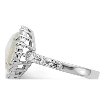 Sterling Silver Lab-Created Opal & CZ Halo Ring – view 4