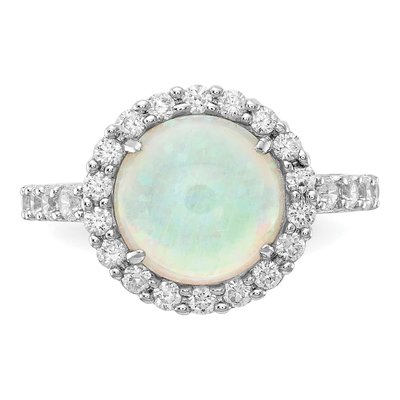 Sterling Silver Lab-Created Opal & CZ Halo Ring – view 6