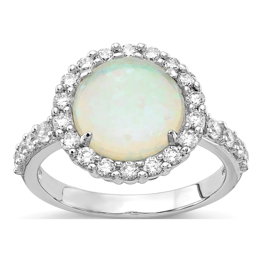 Sterling Silver Lab-Created Opal & CZ Halo Ring
