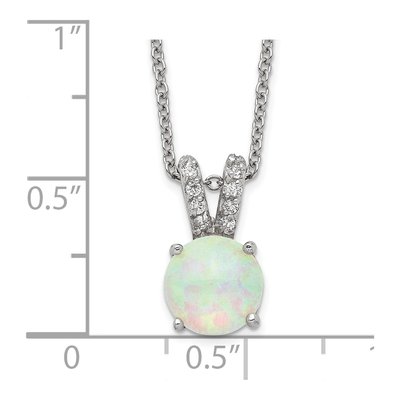 Sterling Silver Lab-Created Opal & CZ Cabochon Brilliant-Cut Split Bail Pendant Necklace – view 3