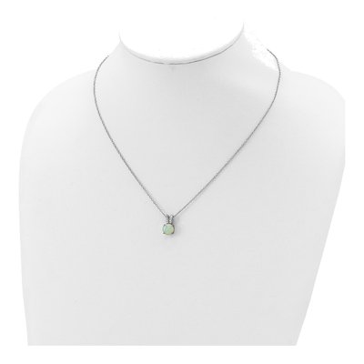 Sterling Silver Lab-Created Opal & CZ Cabochon Brilliant-Cut Split Bail Pendant Necklace – view 4