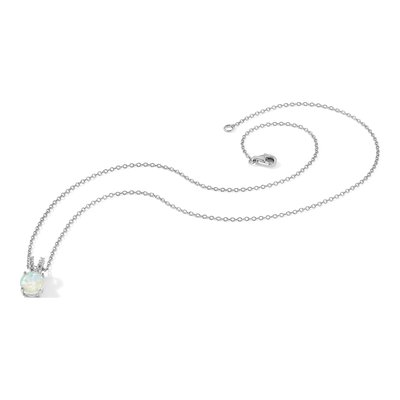 Sterling Silver Lab-Created Opal & CZ Cabochon Brilliant-Cut Split Bail Pendant Necklace – view 5