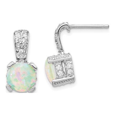 Sterling Silver Lab-Created Opal & CZ Dangle Earrings
