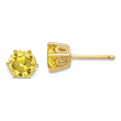 Gold-Plated Sterling Silver 6.5mm Round CZ Stud Earrings