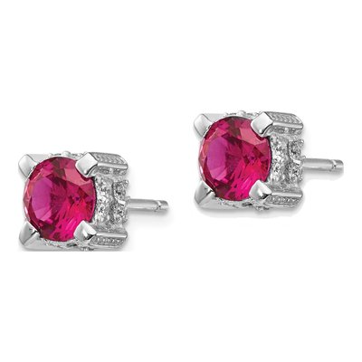 Sterling Silver 6.5mm Round Lab-Created Ruby & CZ Stud Earrings – view 3