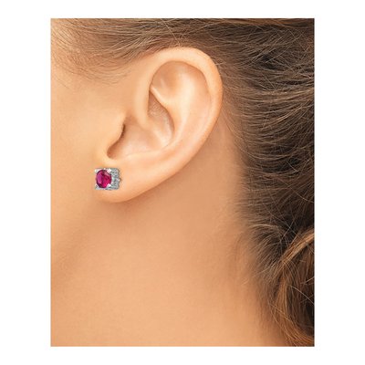 Sterling Silver 6.5mm Round Lab-Created Ruby & CZ Stud Earrings – view 4