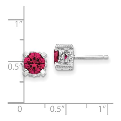 Sterling Silver 6.5mm Round Lab-Created Ruby & CZ Stud Earrings – view 5