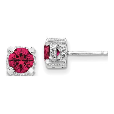 Sterling Silver 6.5mm Round Lab-Created Ruby & CZ Stud Earrings