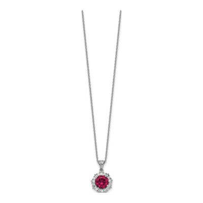 Sterling Silver Lab-Created Ruby & CZ Brilliant-Cut Baguette-Cut Pendant Necklace – view 3