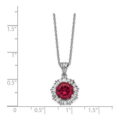 Sterling Silver Lab-Created Ruby & CZ Brilliant-Cut Baguette-Cut Pendant Necklace – view 4