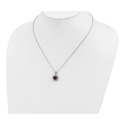 Sterling Silver Lab-Created Ruby & CZ Brilliant-Cut Baguette-Cut Pendant Necklace – view 5